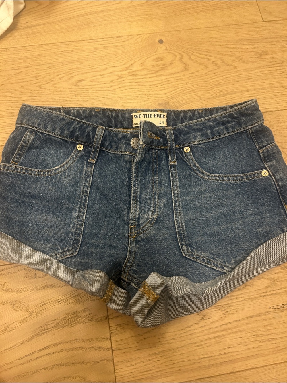 Free People Medium Blue Rolled Cuff Denim Shorts